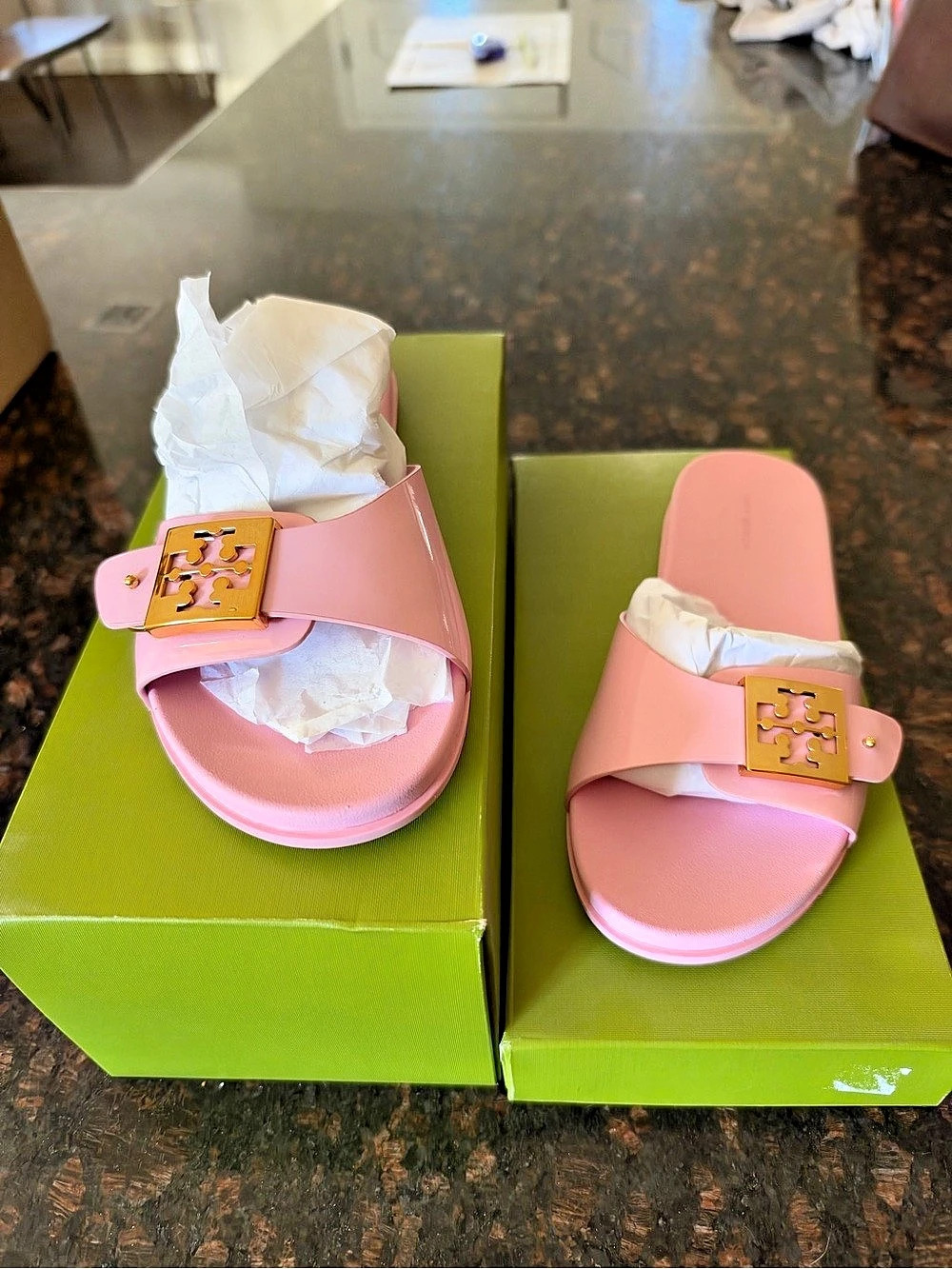 Tory Burch buckle slide rose candy/gold Sandals US 9 NWT